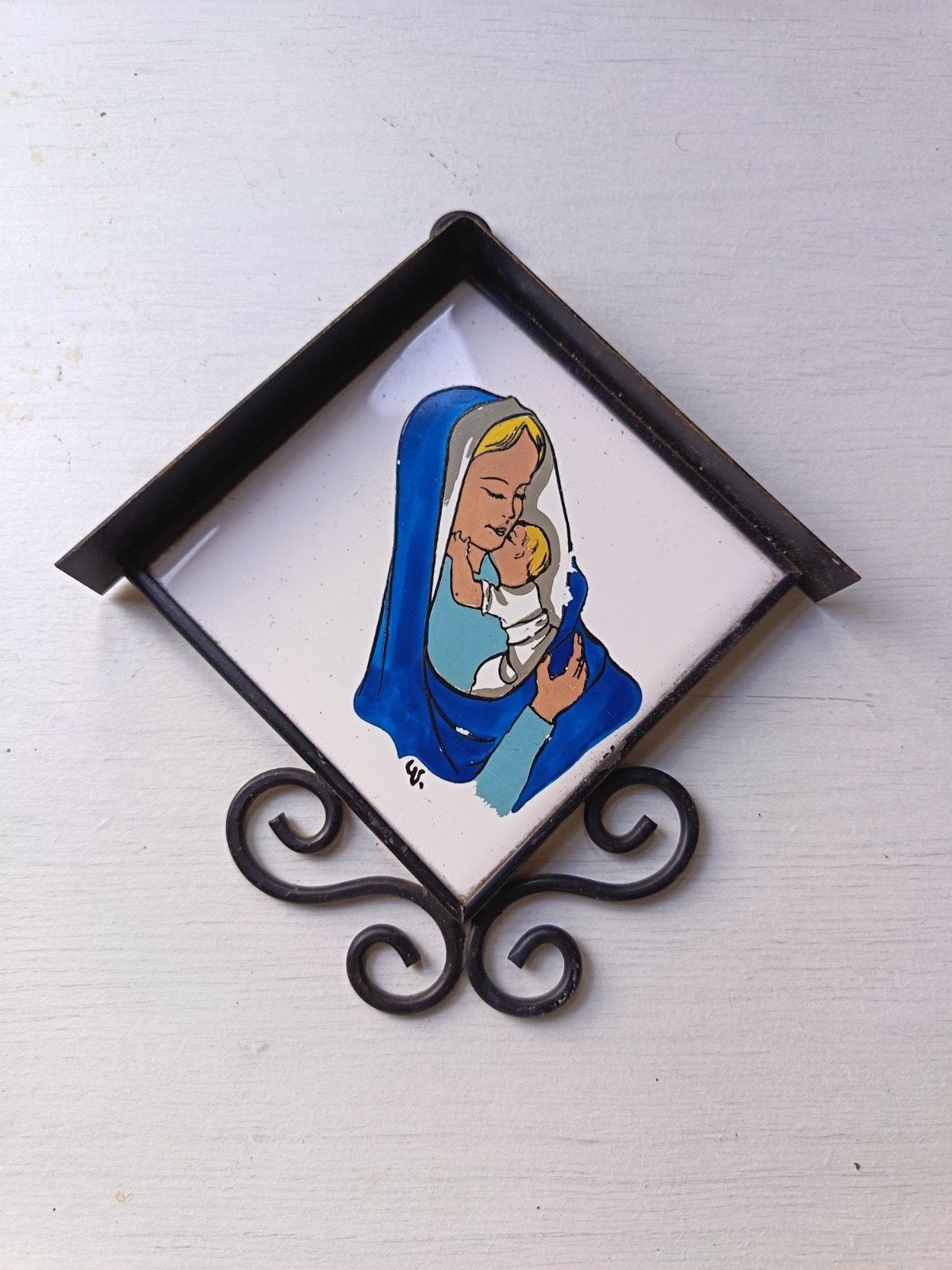 Vintage V&B Mettlach tegel Maria met kindje Jezus, Antiek en Kunst, Antiek | Religie, Ophalen of Verzenden