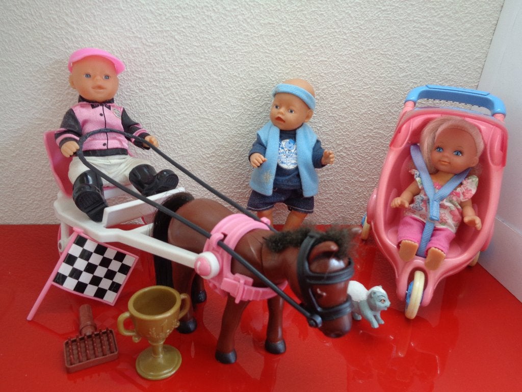 Baby Born Mini: 3 Popjes + Jogger + Sulky met paardje en acc, Ophalen of Verzenden, Gebruikt, Babypop