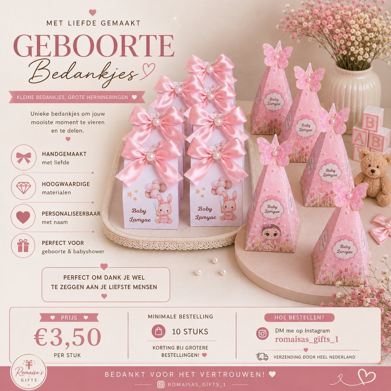 Geboorte Bedankjes - Gepersonaliseerde Traktaties, Ophalen of Verzenden, Nieuw, Feestartikel, Geboorte of Huwelijk