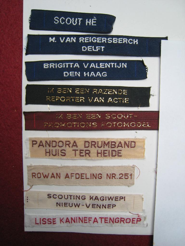 Scoutisme oude Groep Naambandjes x 9 Nederland, Verzamelen, Scouting, Verzenden, Gebruikt, Embleem, Speld of Insigne