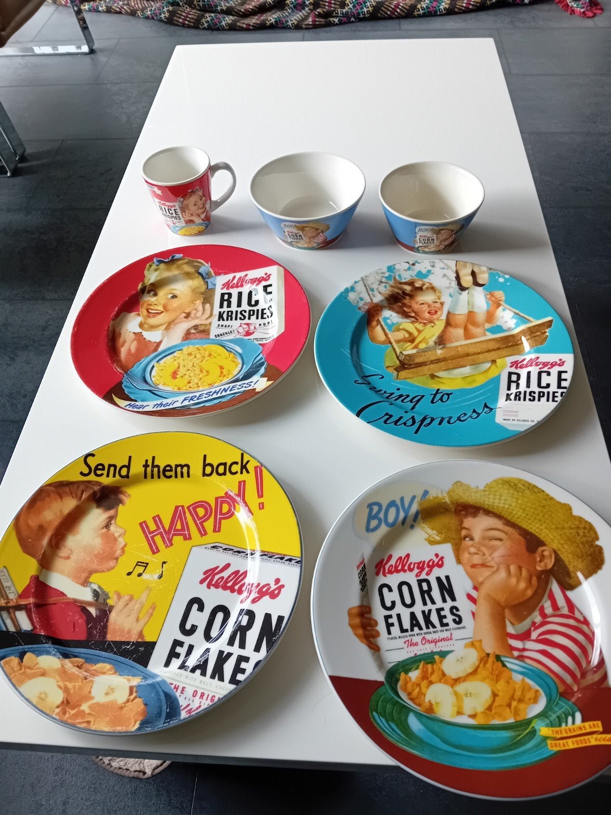 Vintage Kellogg's Corn Flakes servies prima staat, Huis en Inrichting, Ophalen of Verzenden, Zo goed als nieuw, Bord(en), Overige stijlen
