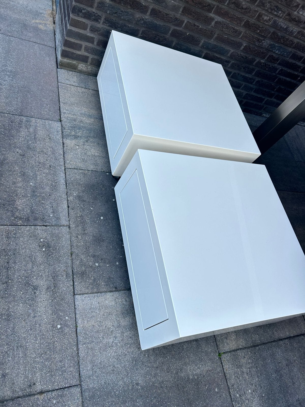 2x Salontafel Goossens hoogglans wit 70x70 cm, Overige materialen, Gebruikt, Vierkant, 50 tot 100 cm