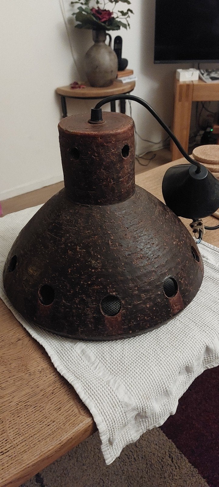 Te koop: vintage/ retro  aardewerk hanglamp,bruin, Huis en Inrichting, Lampen | Hanglampen, Ophalen of Verzenden