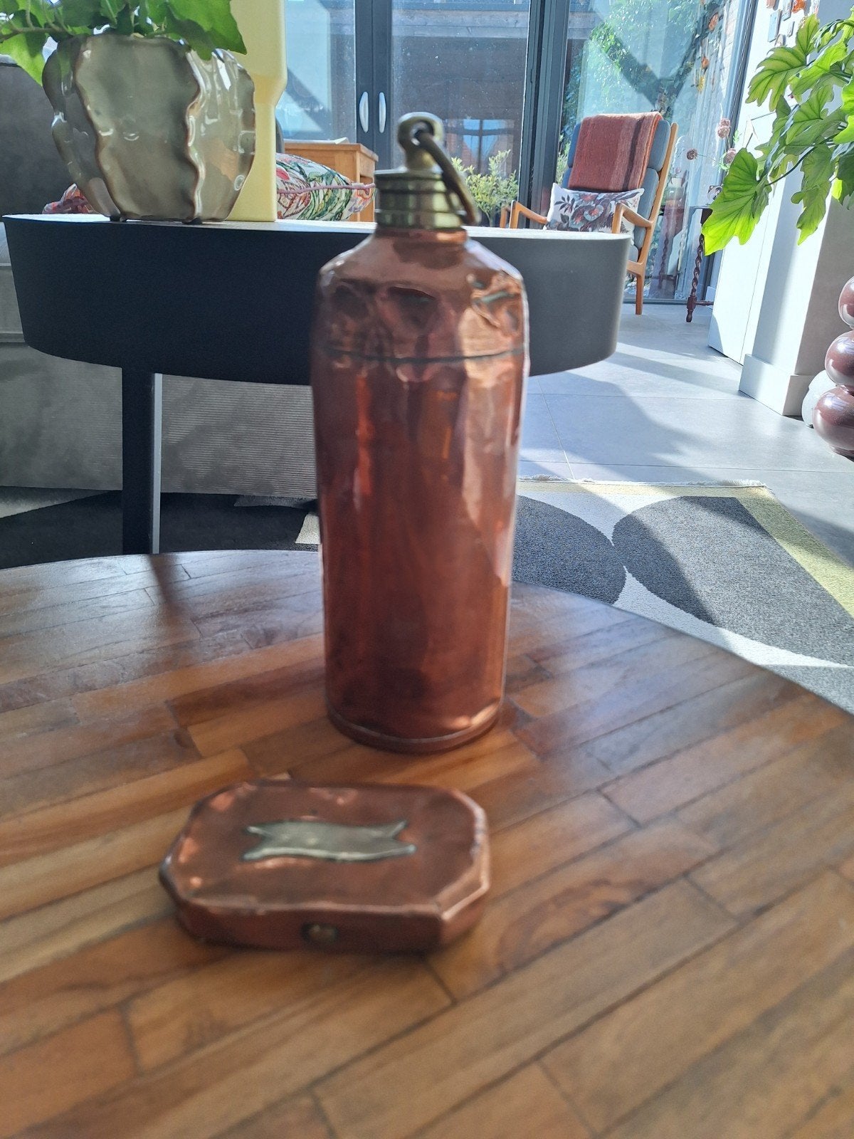 Koperen set van kruik en tabaksdoos, Antiek en Kunst, Ophalen of Verzenden, Koper