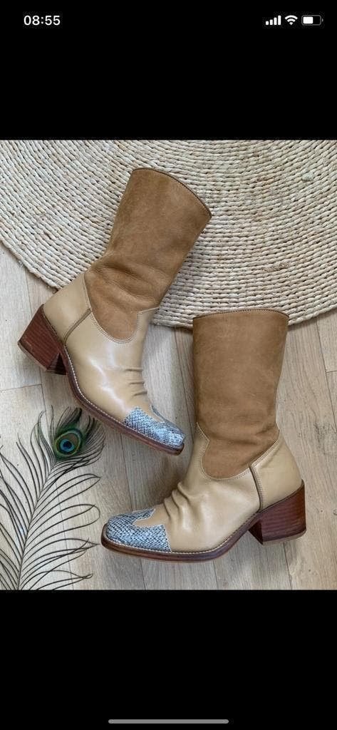 Vintage retro boots blokhak 38 western boots laarzen, Hoge laarzen, -, Ophalen of Verzenden, Zo goed als nieuw
