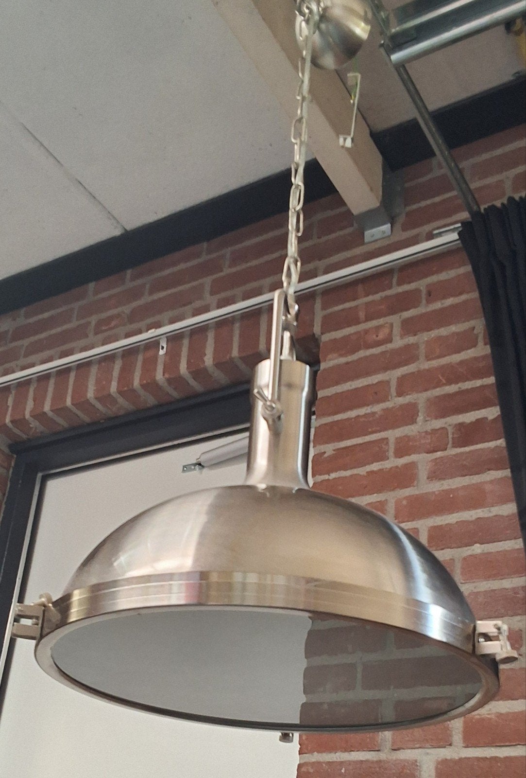 Industriële Hanglamp - Geborsteld Metaal, Huis en Inrichting, Ophalen, Gebruikt, E27 (groot), Metaal