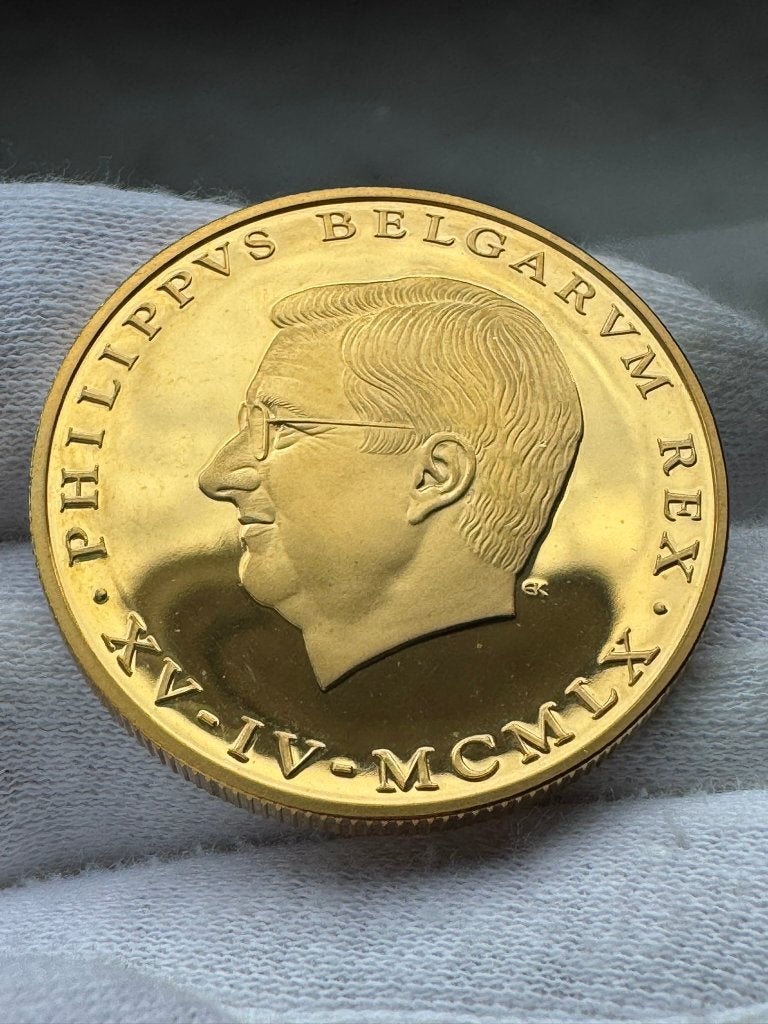België - Medaille koning Filip 2013 (Verguld/24-karaat goud), Verguld, Losse munt, Goud, Ophalen of Verzenden