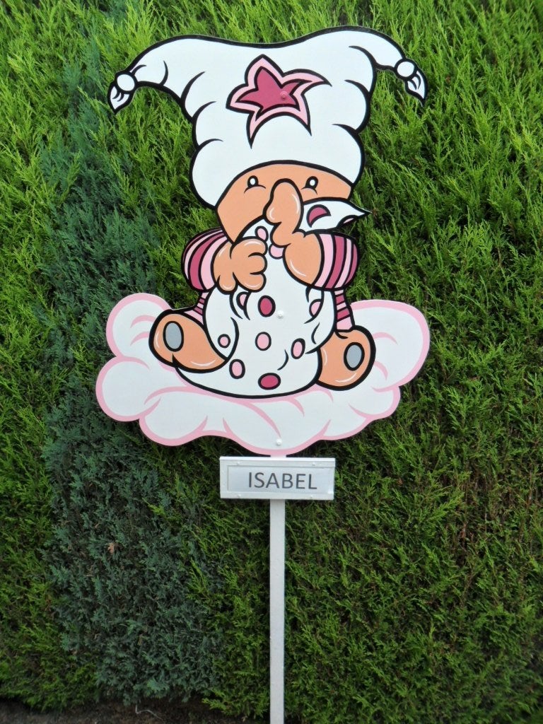 Geboortebord Baby met muts blauwe of roze en grondpaal., Ophalen, Nieuw, Geboortebord