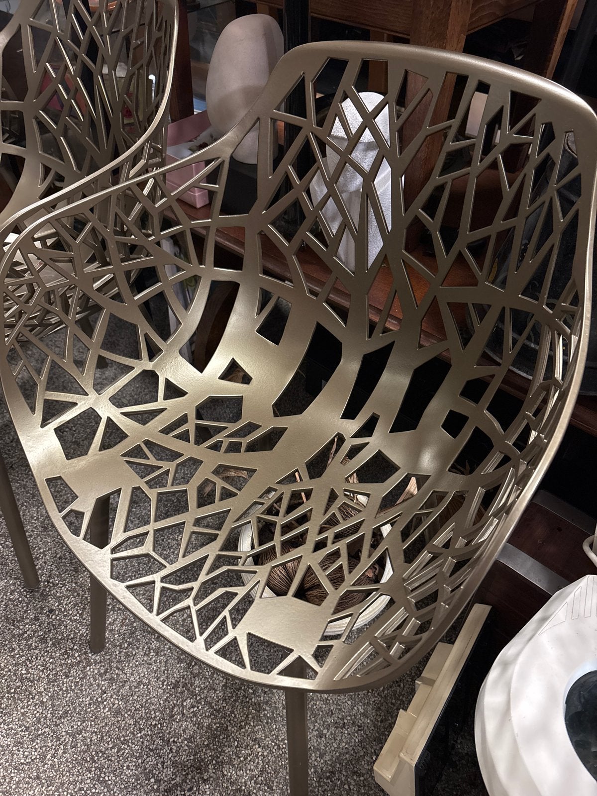 4 unieke kuipstoelen van design aluminium, opnieuw gepoederc, Overige kleuren, Design, Ophalen of Verzenden, Zo goed als nieuw