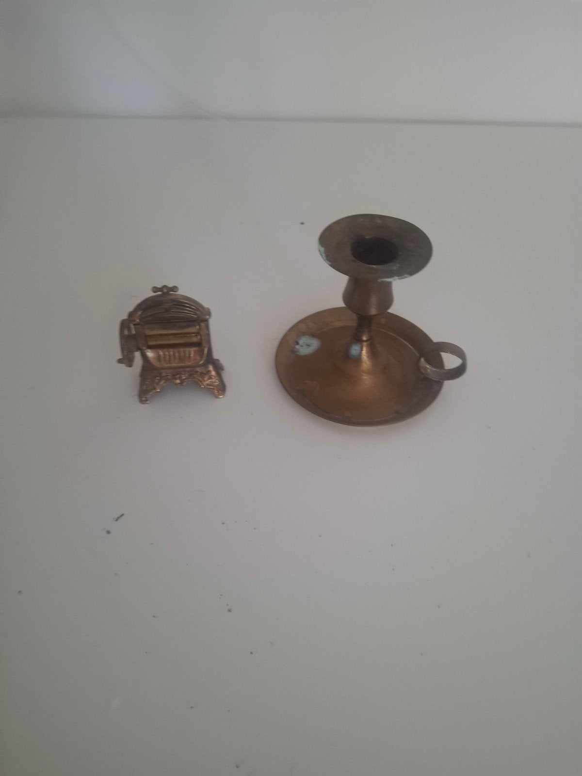 Messing kandelaar en miniatuur handdroger, Ophalen of Verzenden, Koper of Brons