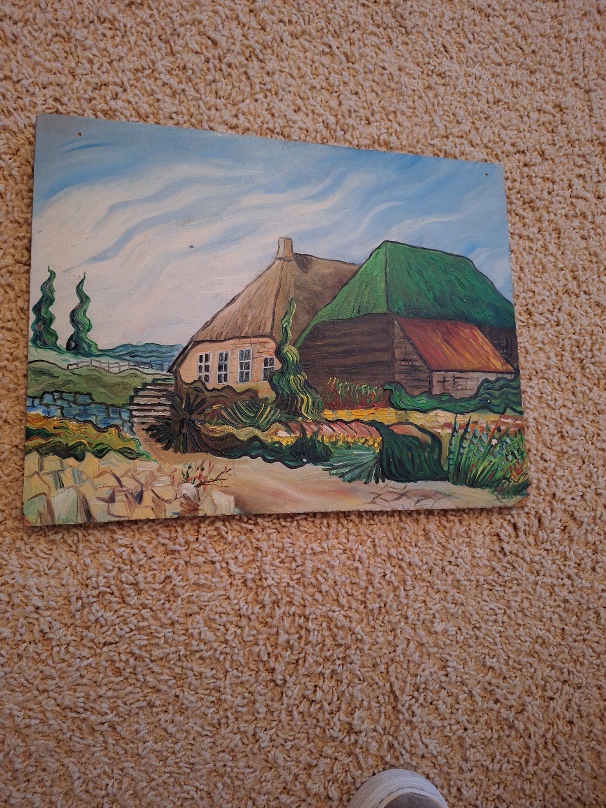 Schilderij van een boerderijlandschap, Ophalen of Verzenden