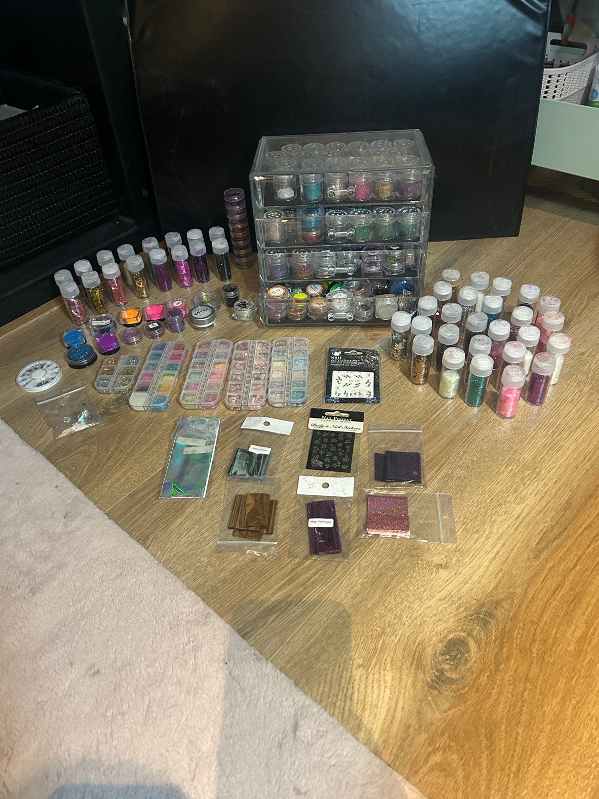 Grote collectie nageldecoratie: glitters, folie, steentjes, Ophalen of Verzenden, Gebruikt, Overige typen