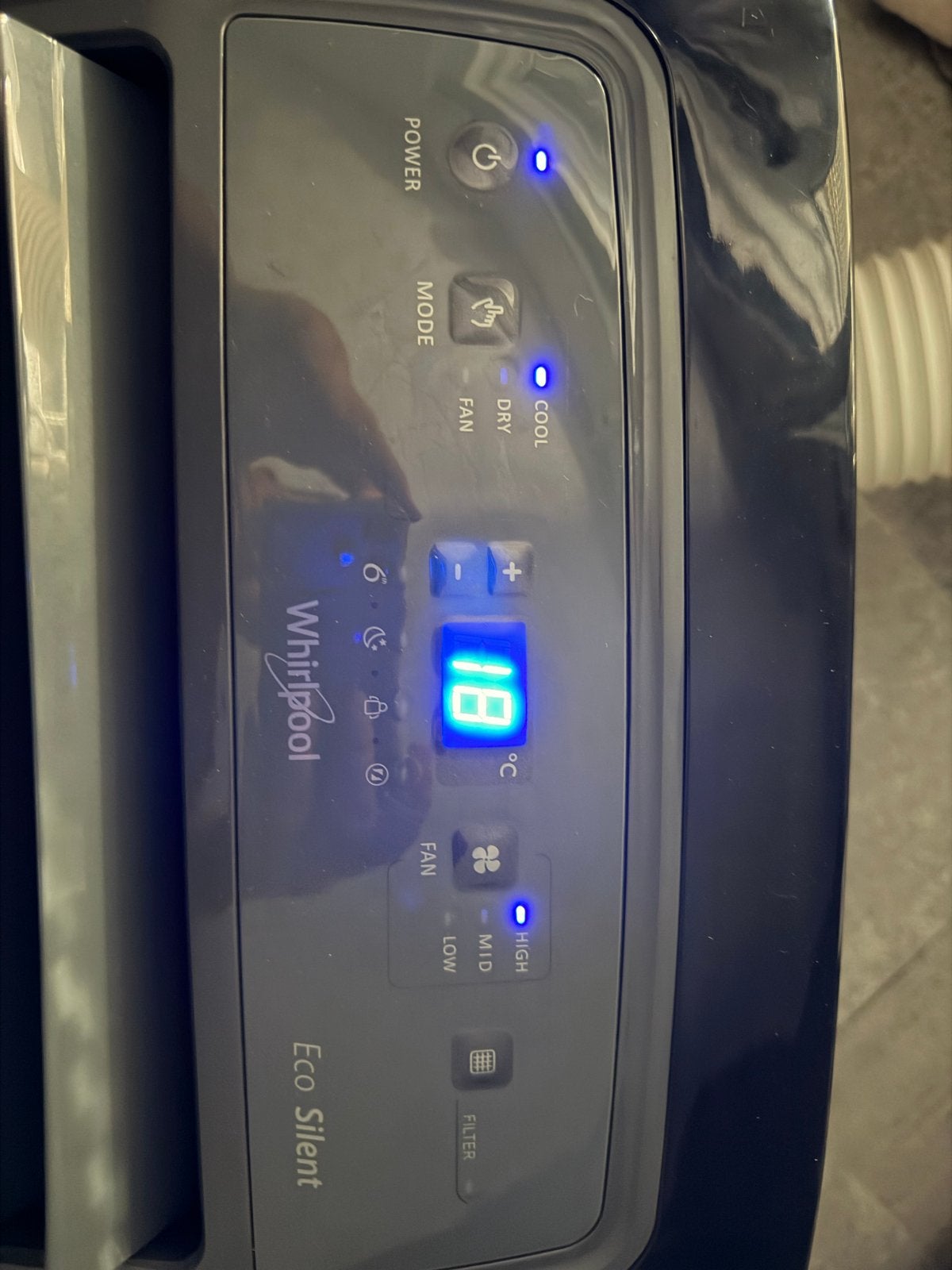Whirlpool Mobiele Airco - Koelen, Ontvochtigen, Ventileren, Koelen en Ontvochtigen, Minder dan 60 m³, Timer, 3 snelheden of meer