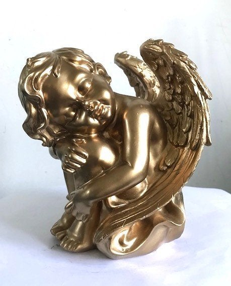 Engel goud verguld H 17 Beeld Vintage😍💑💖🎁🤗👌, Minder dan 20 cm, Ophalen of Verzenden, Overige materialen, Beeld