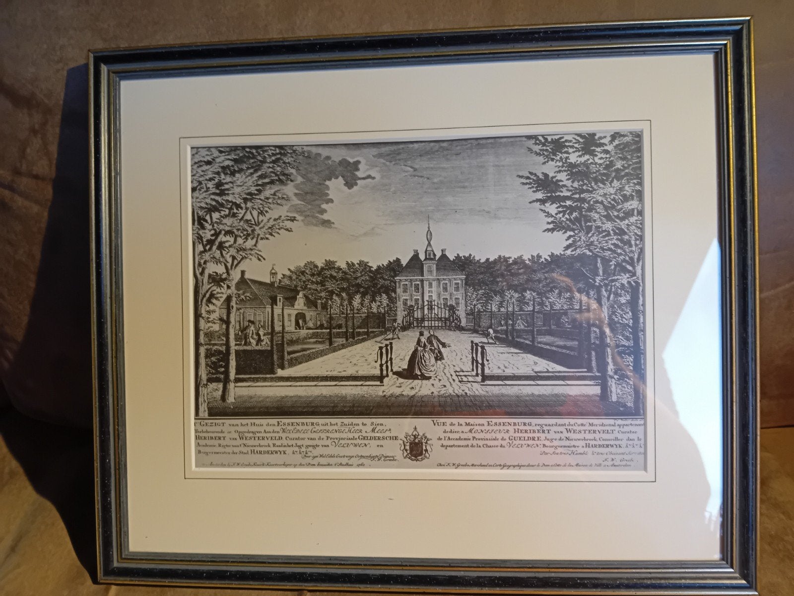 Antieke Ets 'Het Gezicht van het Huis den Essenburg' 1760, Antiek en Kunst, Ets, Ophalen of Verzenden, Origineel, Landschap