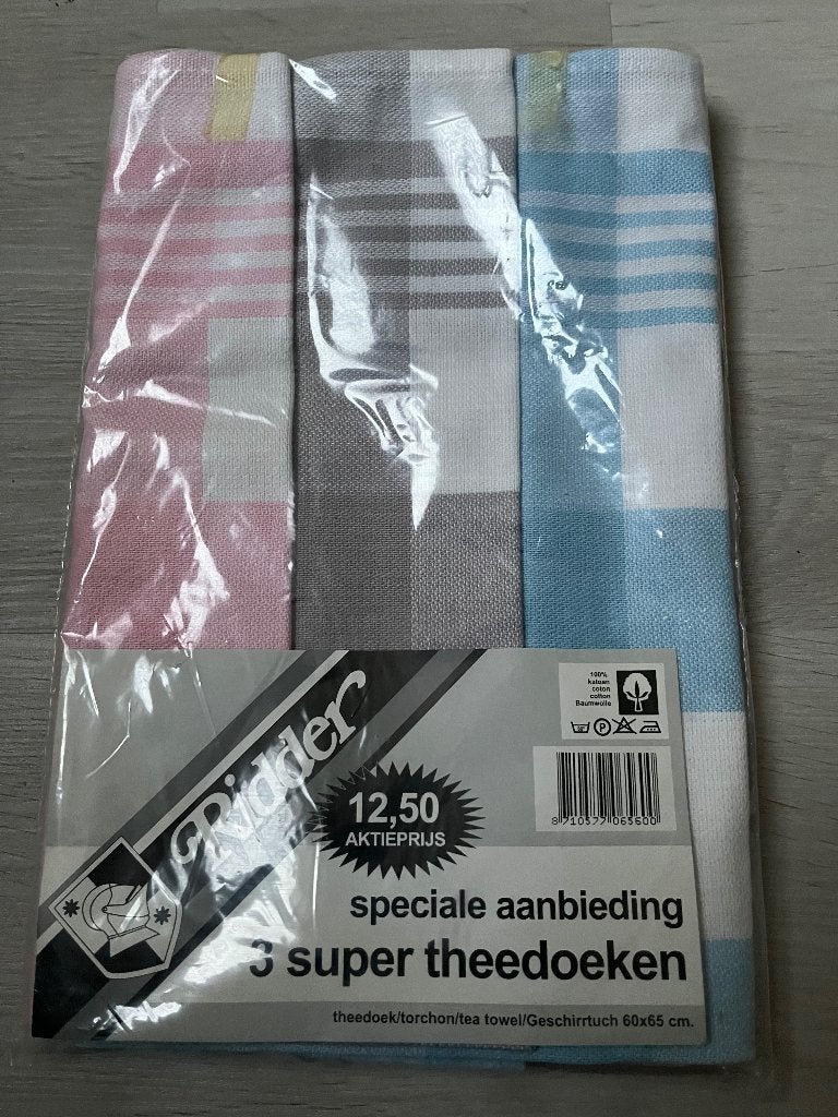 Theedoeken - drie stuks, Katoen, Overige kleuren, Wasbaar, Nieuw