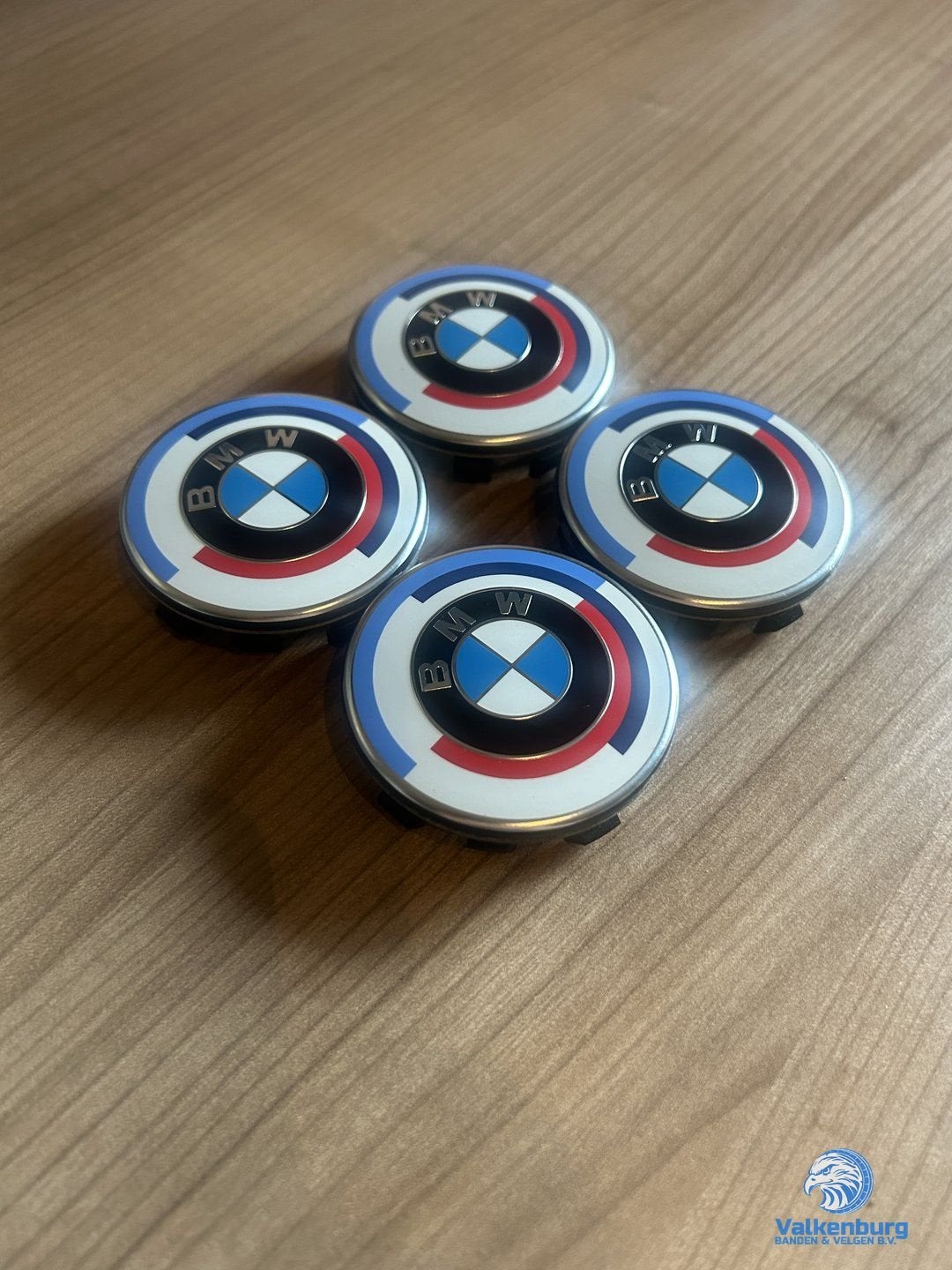 ORIGINELE BMW 50 Years M Blue Red naafkap naafdop set, Auto diversen, Gebruikt, -, -, Ophalen of Verzenden