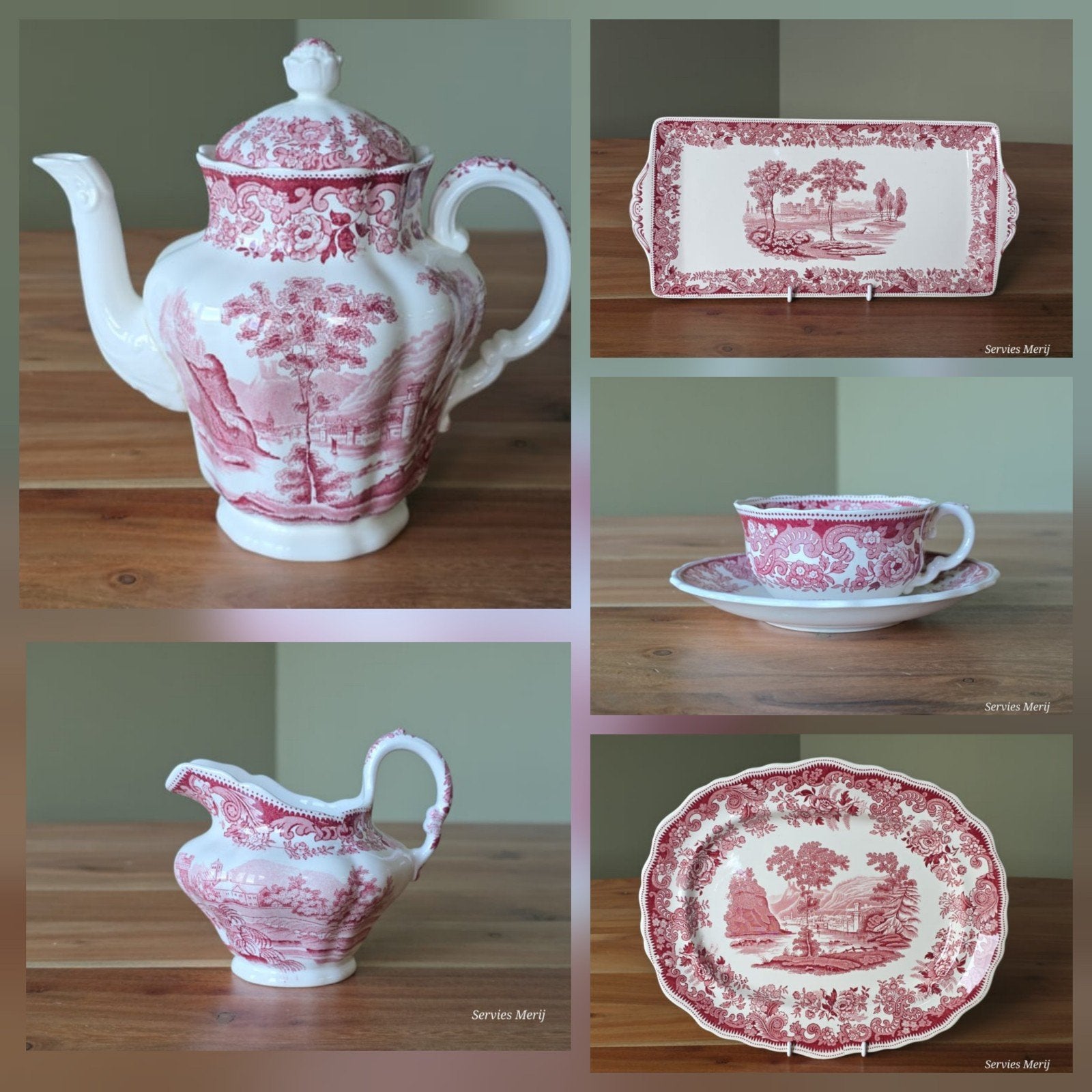 Engels rood Copeland Spode's Pink Rhine, Antiek en Kunst, Verzenden