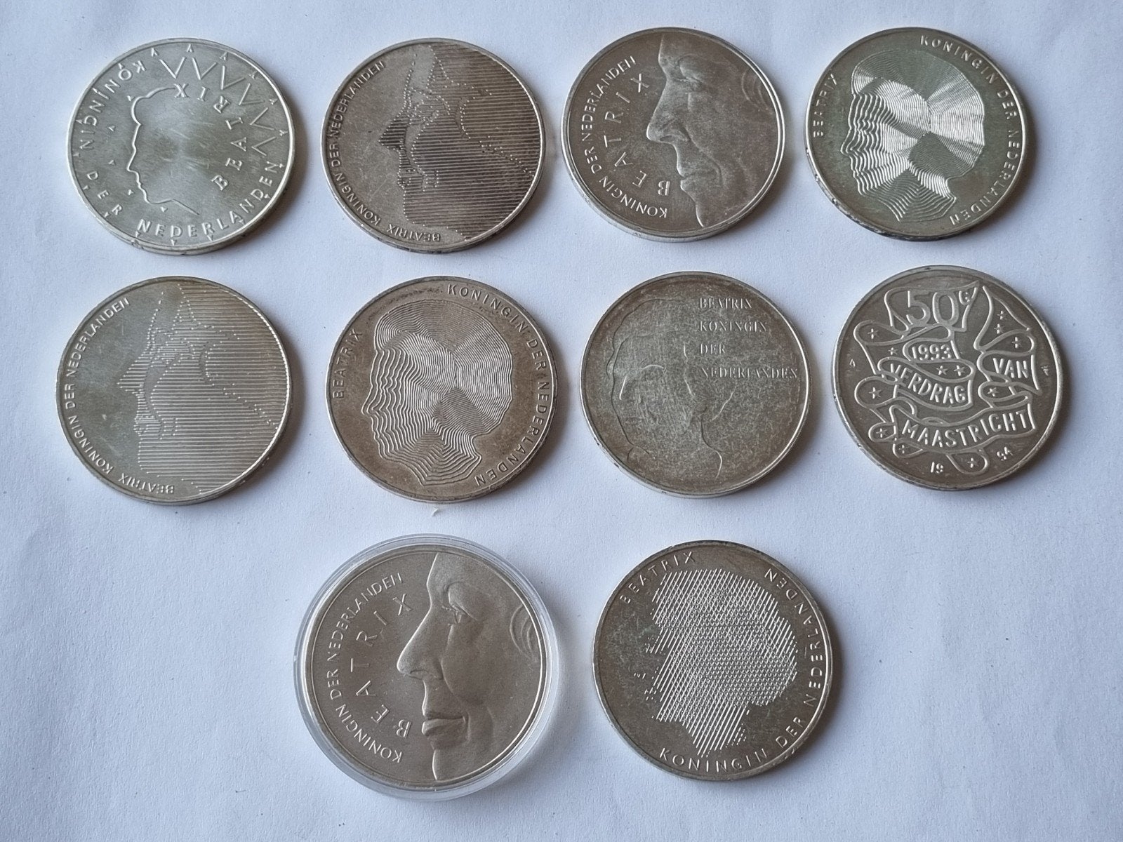 10 Zilveren 50 Gulden munten Beatrix., Setje, Koningin Beatrix, Zilver, Ophalen of Verzenden