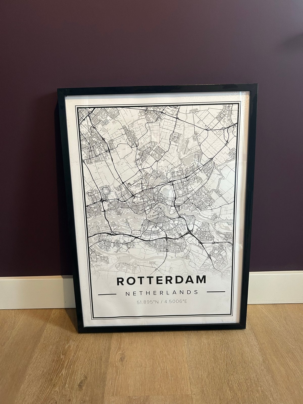 Ingelijste kaart van Rotterdam, Ophalen, 50 – 75, Minder dan 50 cm, Print