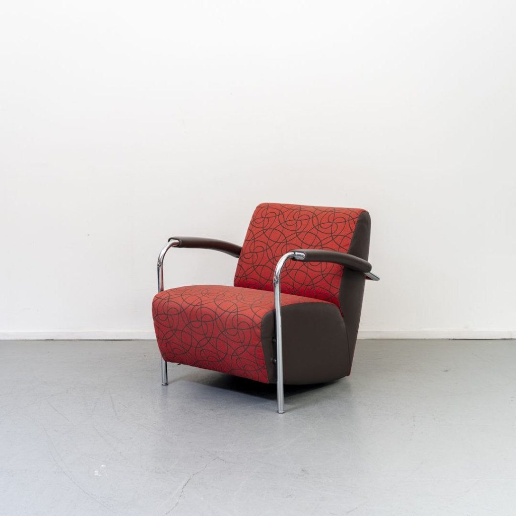 Leolux Scylla Laag Fauteuil Rood/Bruin Stof, Niet ingevuld, Zo goed als nieuw, Niet ingevuld, Niet ingevuld
