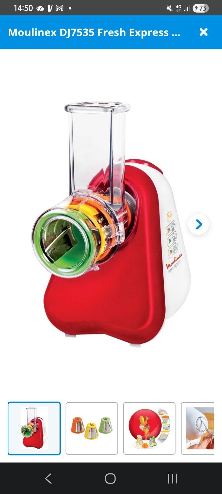 Moulinex DJ7535 Fresh Express - Groentesnijder/rasp, Ophalen of Verzenden, Zo goed als nieuw, Vaatwasserbestendig, Minder dan 1 liter