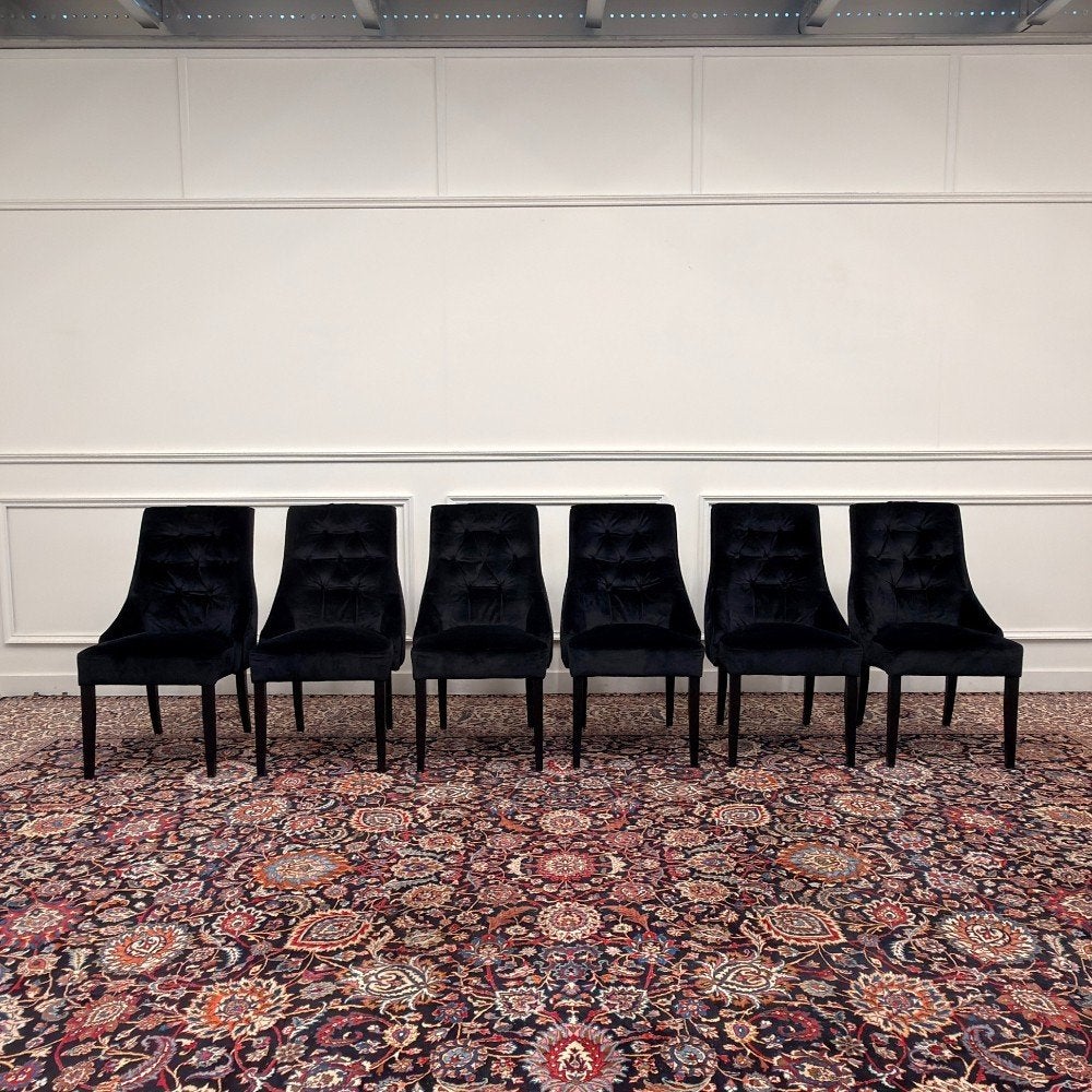 Set Klassiek Engelse Fluwelen Zwarte Chesterfield Stoelen, Ophalen of Verzenden