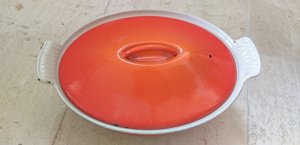Vintage Le Creuset Oranje/Orange Braadpan #26, Ophalen, Gebruikt, Gietijzer, Le Creuset