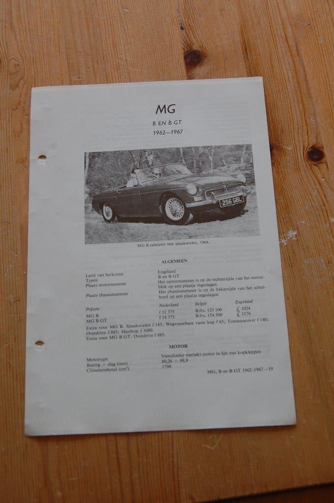 MG B en MG B GT technische gegevens 1962 - 1967, Ophalen of Verzenden