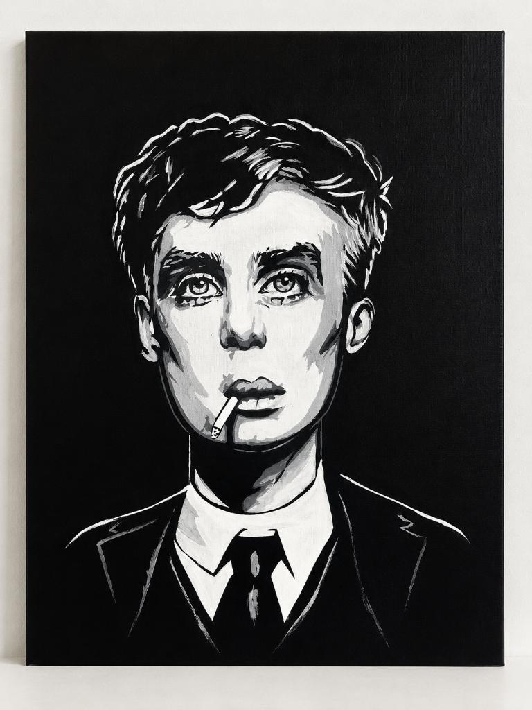 Handgeschilderd zwart-wit portret op canvas, Antiek en Kunst, Ophalen of Verzenden