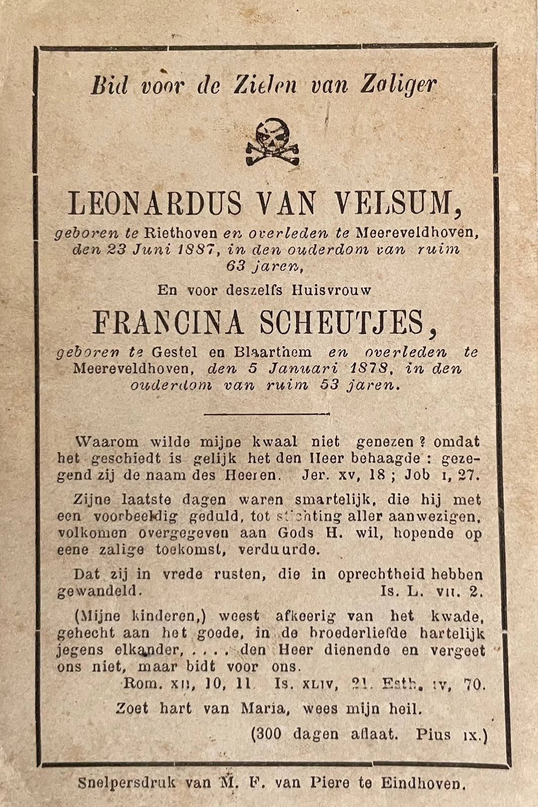 Leonardus van Velsum Geboren Riethoven, Ophalen of Verzenden