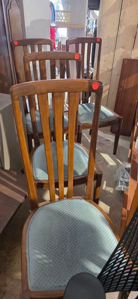 Set van 4 houten eetkamerstoelen met stoffen bekleding, Ophalen