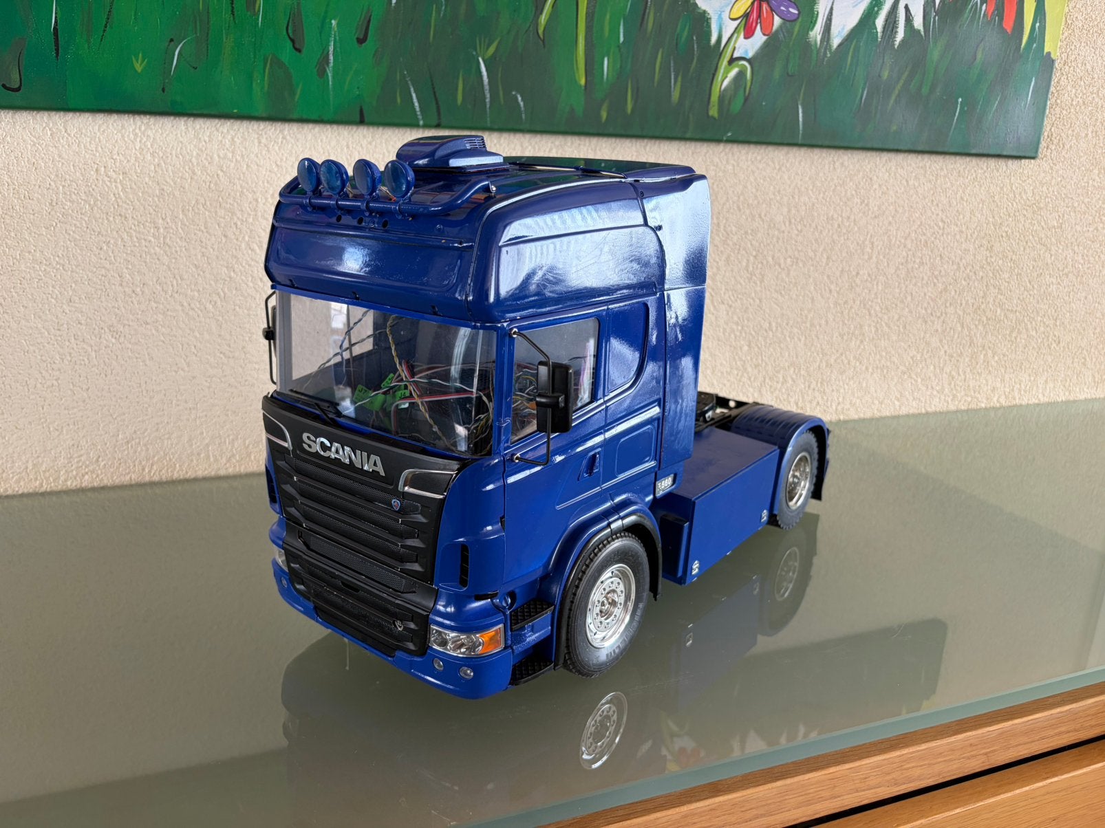 Tamiya 1:14 Scania met MFC-01 Licht/Geluidsmodule., Schaal 1:14, Zo goed als nieuw, Auto onroad, Ophalen