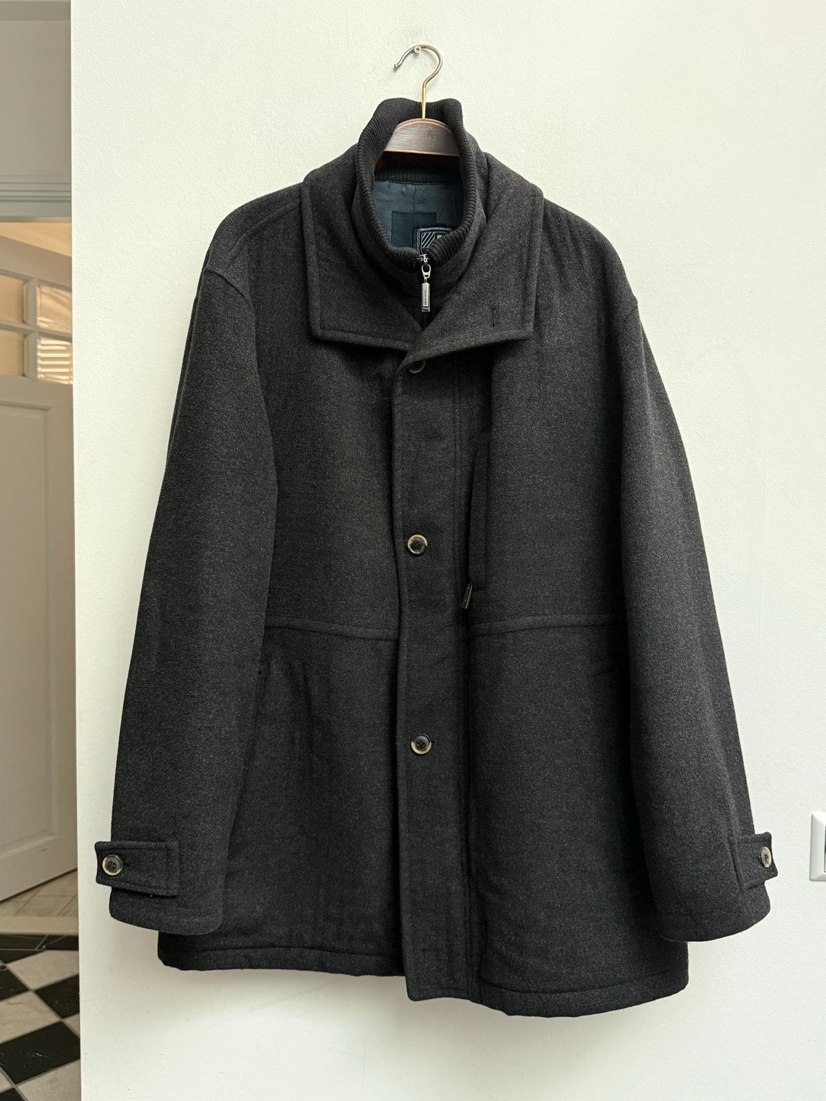 Pierre Cardin Antraciet Wollen Jas met Gebreide Kraag XL, Ophalen of Verzenden, Zo goed als nieuw, Maat 56/58 (XL), Grijs
