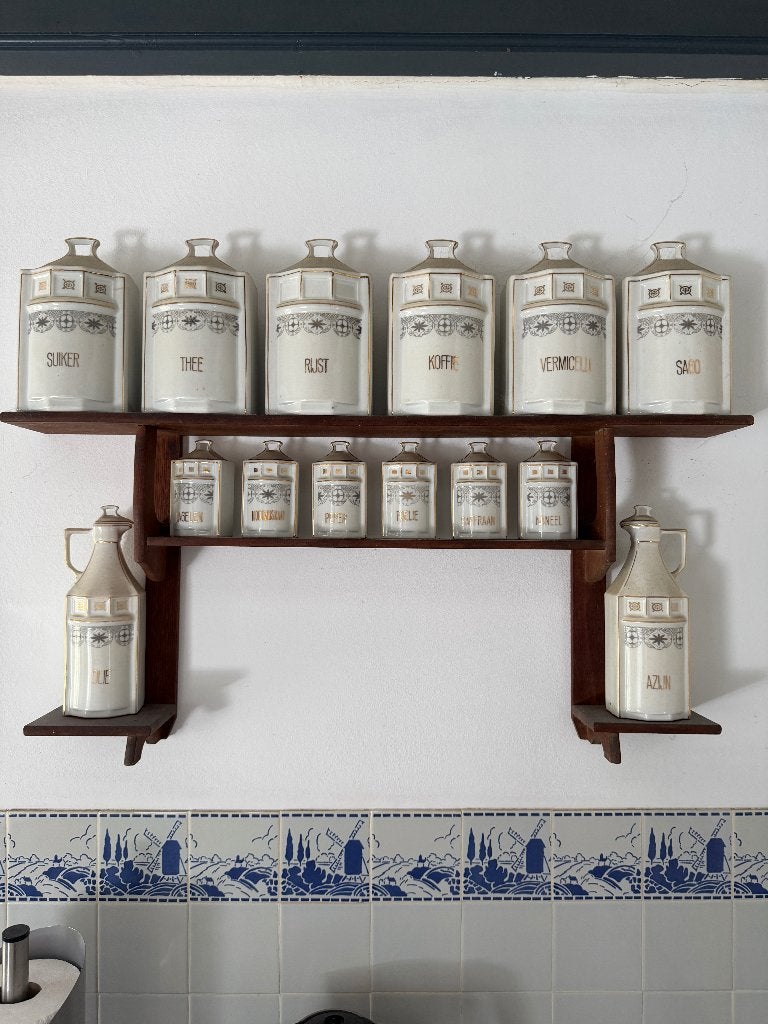 14 porseleinen voorraadpotten, Huis en Inrichting, Keuken | Servies, Ophalen, Vintage, Zo goed als nieuw, Porselein