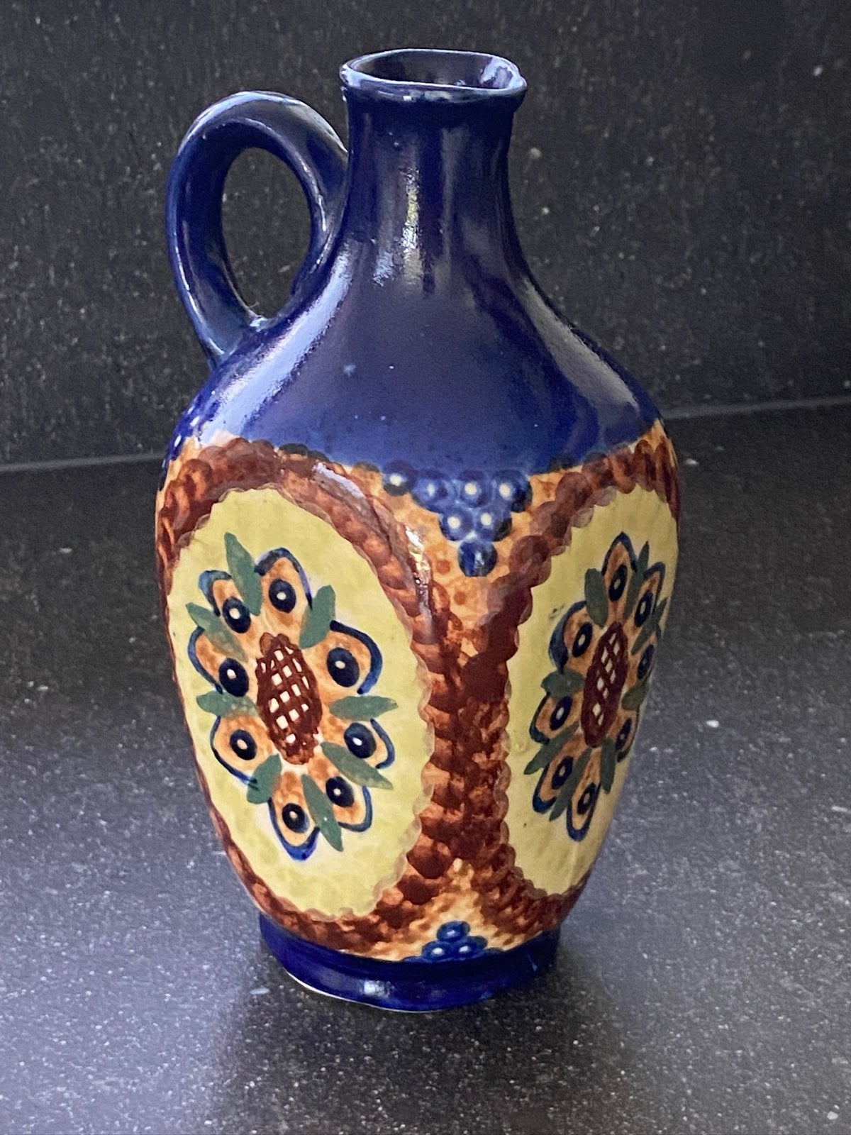 Oude kan vaas Majolica Bunzlau achtig folklore blauw, Ophalen of Verzenden