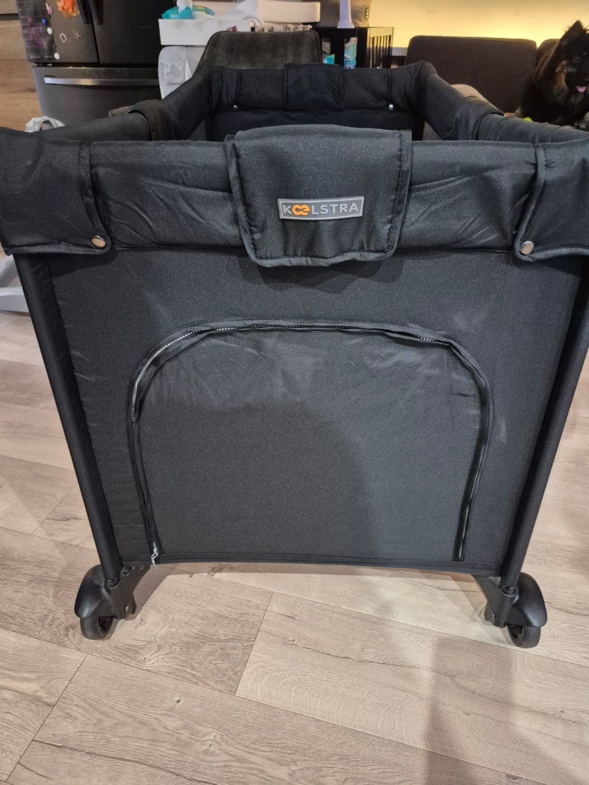 Koolstra campingbedje/box - Zwart, opvouwbaar met wieltjes, Ophalen, Gebruikt, Rechthoekig, Wieltjes