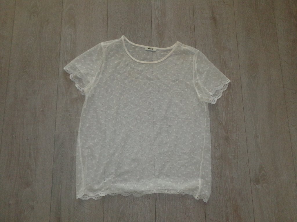 witte kanten doorzichtige damest-shirts van Anna, maat L, Wit, Maat 42/44 (L), Ophalen of Verzenden, Korte mouw