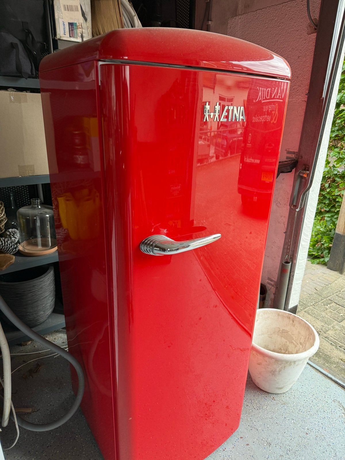 Aetna Retro Koelkast Rood - Met Vriesvak, Witgoed en Apparatuur, Koelkasten en IJskasten, Gebruikt, Met vriesvak, 150 tot 200 liter
