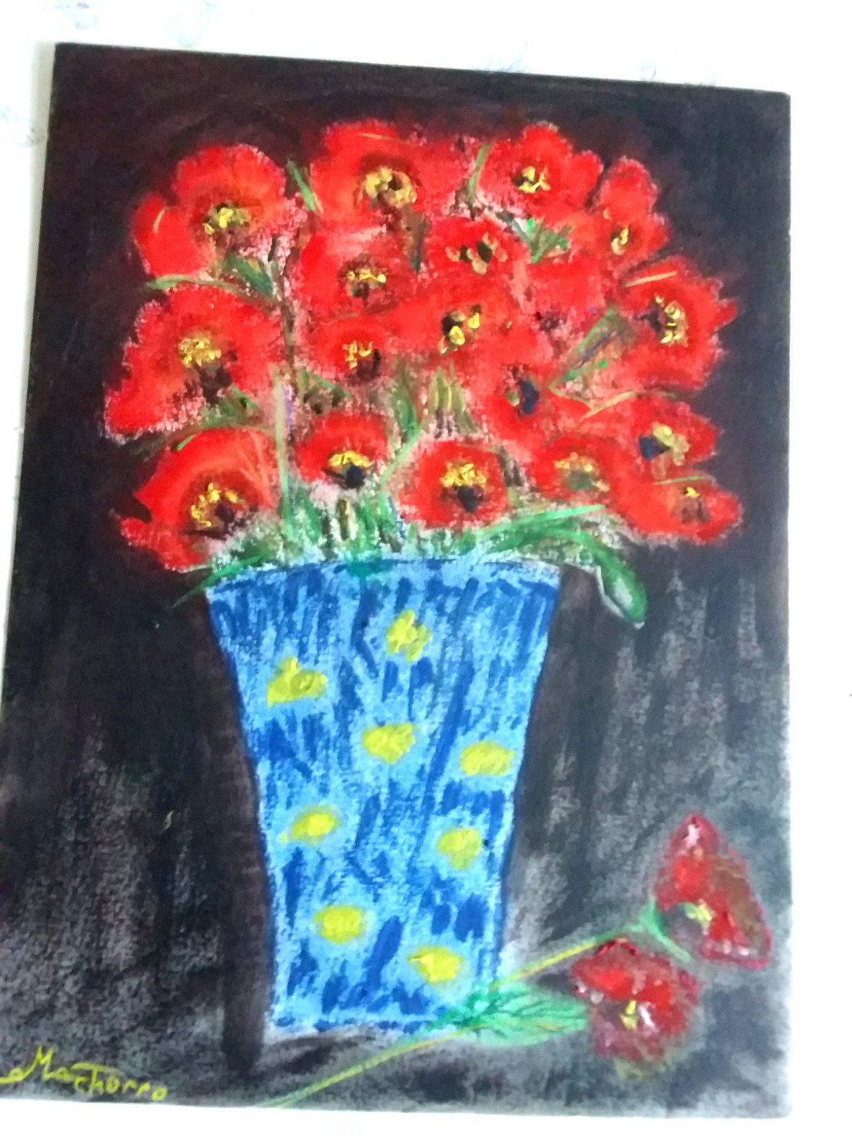 Schilderij "Poppies " Oliverf, pastel. 24x28, Ophalen of Verzenden