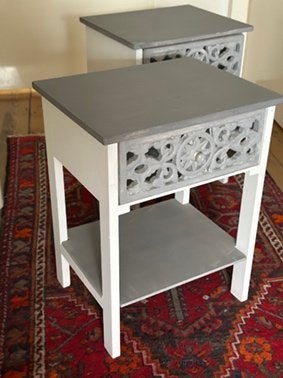 2 Vintage, Brocante, Ibiza, bijzettafels, Wit/Grijs, Huis en Inrichting, Tafels | Bijzettafels, Minder dan 55 cm, Gebruikt, Vintage, Brocante, iBiza, Arty