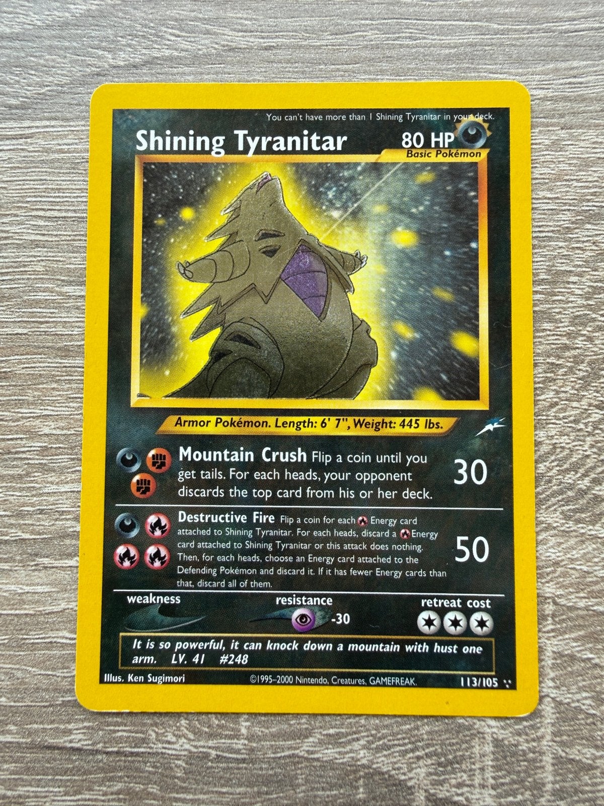 Shining Tyranitar Pokemon kaart - Neo Destiny 113/105, Hobby en Vrije tijd, Verzamelkaartspellen | Pokémon, Ophalen, Zo goed als nieuw
