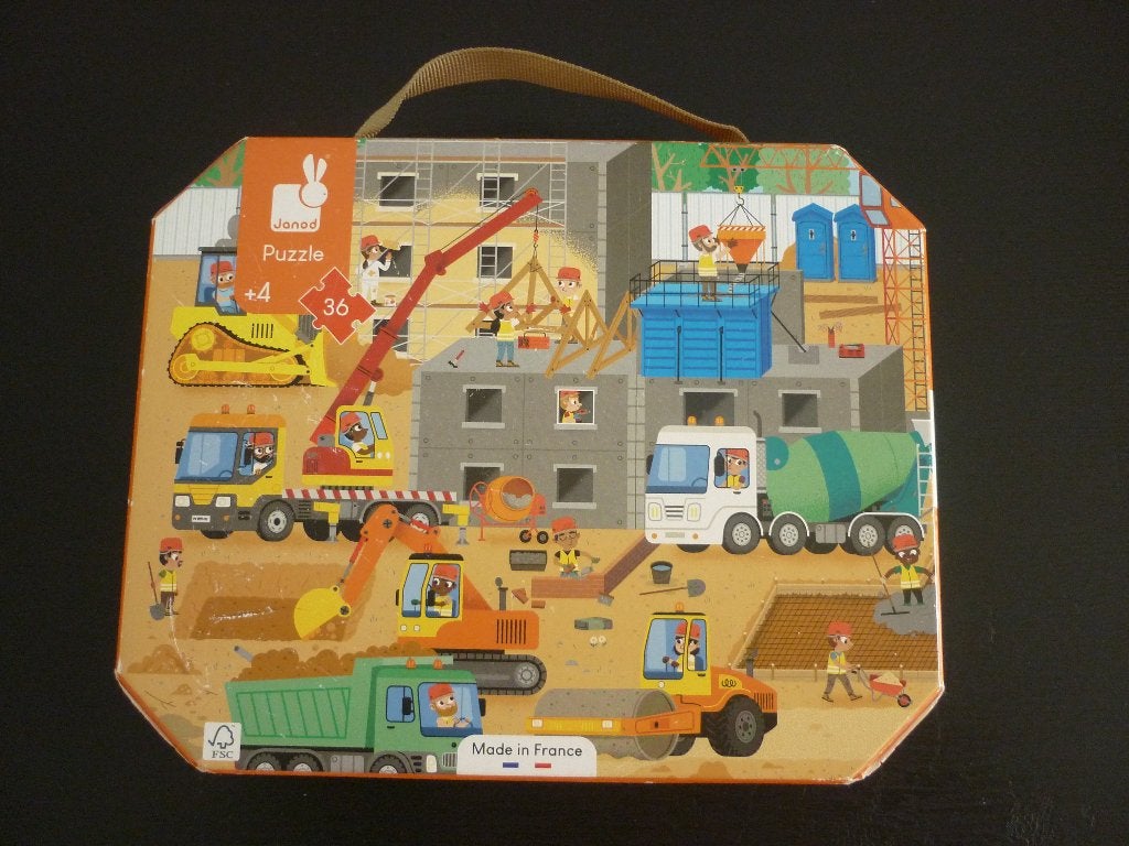 Janod Puzzel / Bouwplaats kinderpuzzel / puzzelkoffer, Ophalen of Verzenden, 10 tot 50 stukjes, Zo goed als nieuw, 2 tot 4 jaar