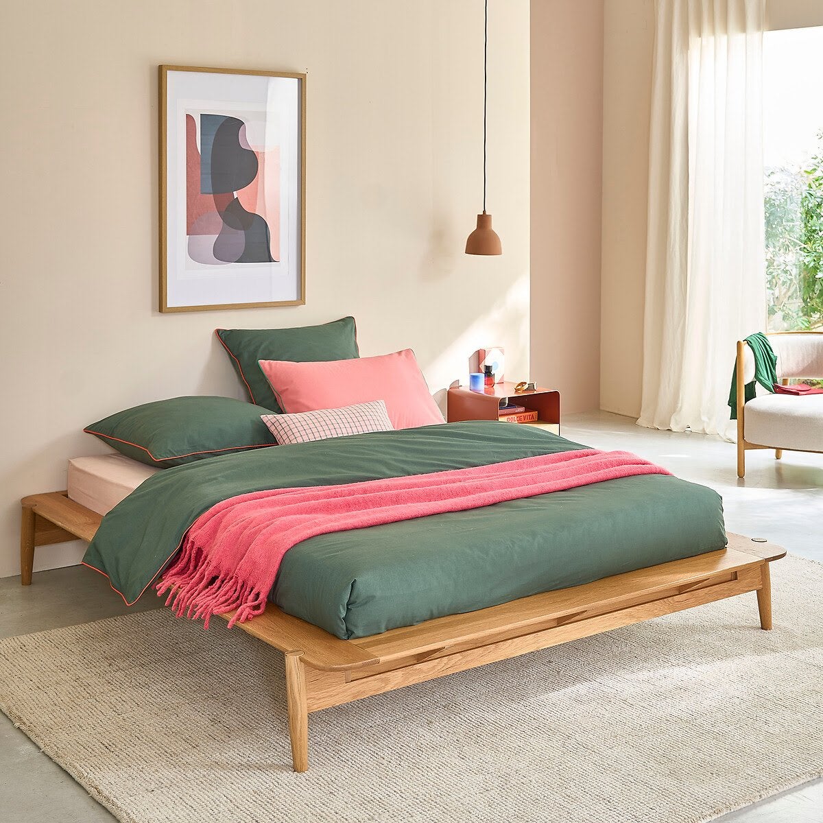 Houten tweepersoonsbed met lattenbodem - La Redoute Jucca, Scandinavisch midcentury modern, Gebruikt, Overige kleuren, Tweepersoons