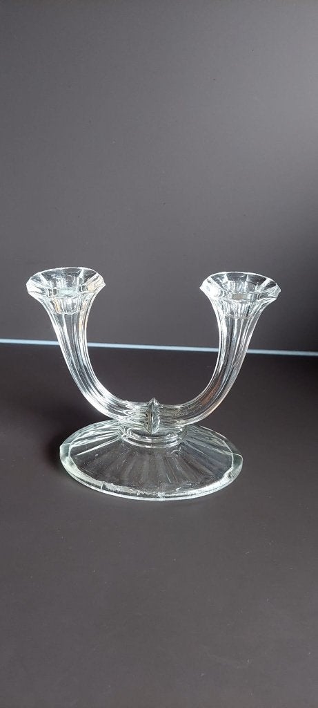 Vintage Art Deco glazen kandelaar – 2 armen, Eu, Ophalen of Verzenden, Zo goed als nieuw, Wit