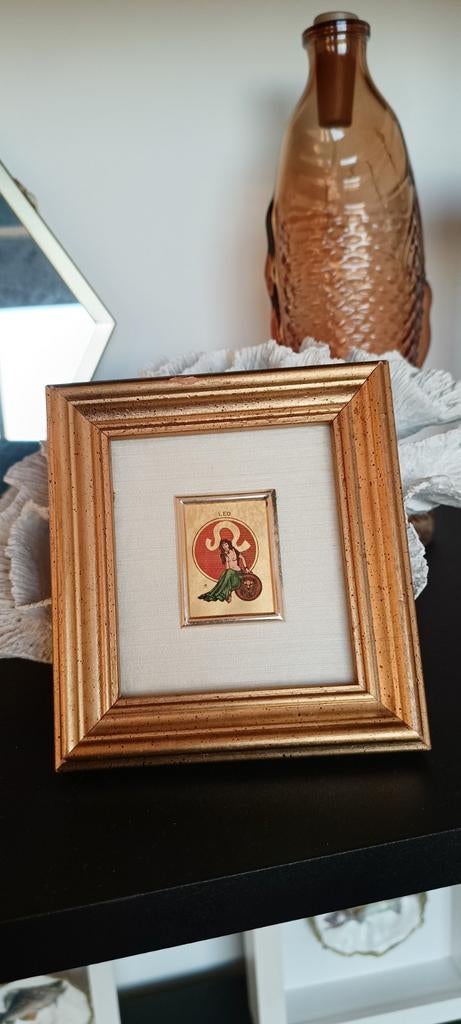 Vintage ingelijste lithografie bladgoud - Sterrenbeeld Leeuw, Ophalen of Verzenden