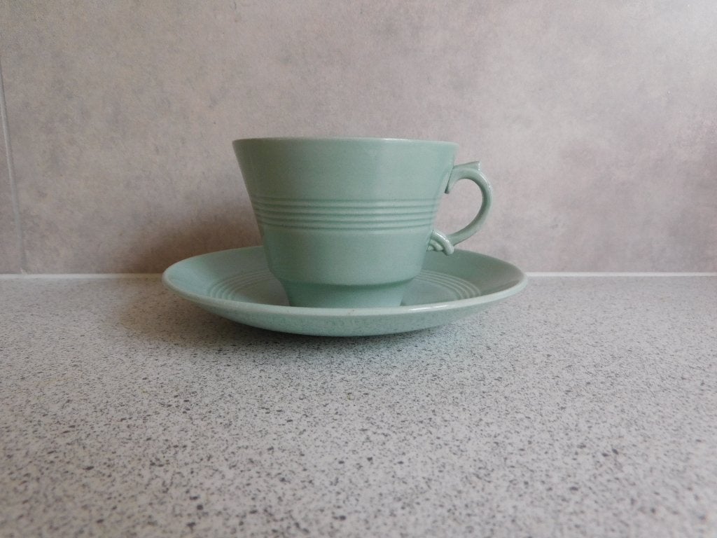 Vintage Woods Ware Beryl kop en schotel - Mintgroen, Ophalen of Verzenden
