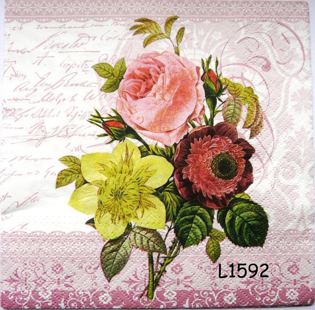 Servetten decoupage/bullet journal - bloemen vintage L1592, Verzenden, Nieuw
