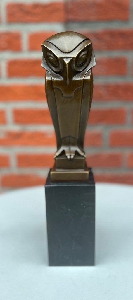 Bronzen art deco stijl uil op een marmeren voet., Antiek en Kunst, Kunst | Beelden en Houtsnijwerken, Verzenden, Art deco, 20 - 50 cm