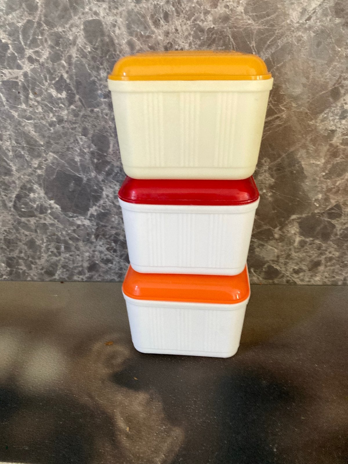 Set van 3 retro jaren 60/70 bewaardozen met deksel, Gebruikt, Overige kleuren, Bewaardoos, Ophalen of Verzenden